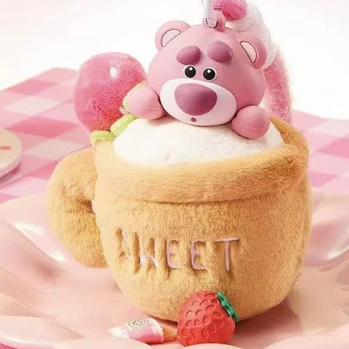 DSN Lotso Dessert Party Series Plush Pendant Blind Box - Complete dessert-cup plush pendant body; upper hanging loop partly cropped; random design not guaranteed