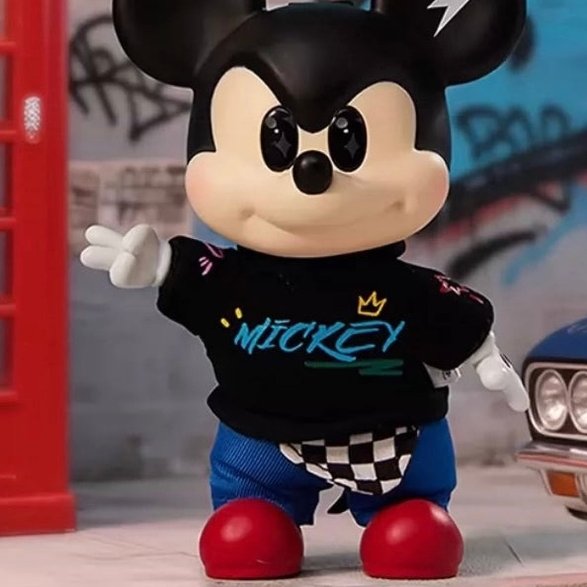 DSN Mickey OOTD Series Vinyl Plush Pendant Blind Box - Black-shirt vinyl plush pendant detail with upper ears cropped; random design not guaranteed