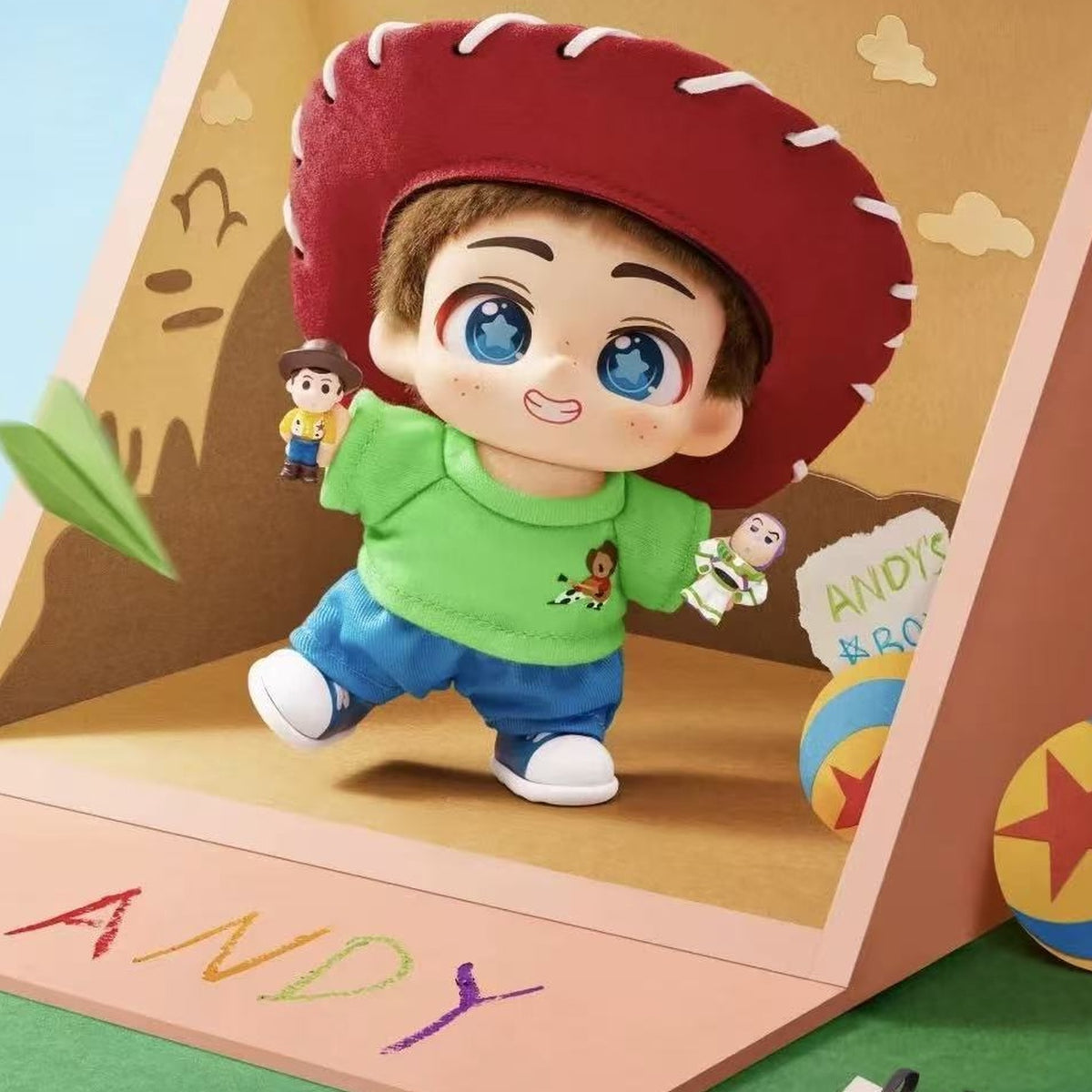 DSN Pixar Toy Story Andy’s Childhood Bond Series Vinyl Plush Keychain Blind Box - Red hat complete vinyl plush keychain example; random design not guaranteed
