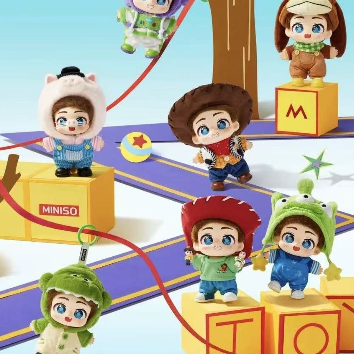 DSN Pixar Toy Story Andy’s Childhood Bond Series Vinyl Plush Keychain Blind Box - Series group with complete central examples; random design not guaranteed