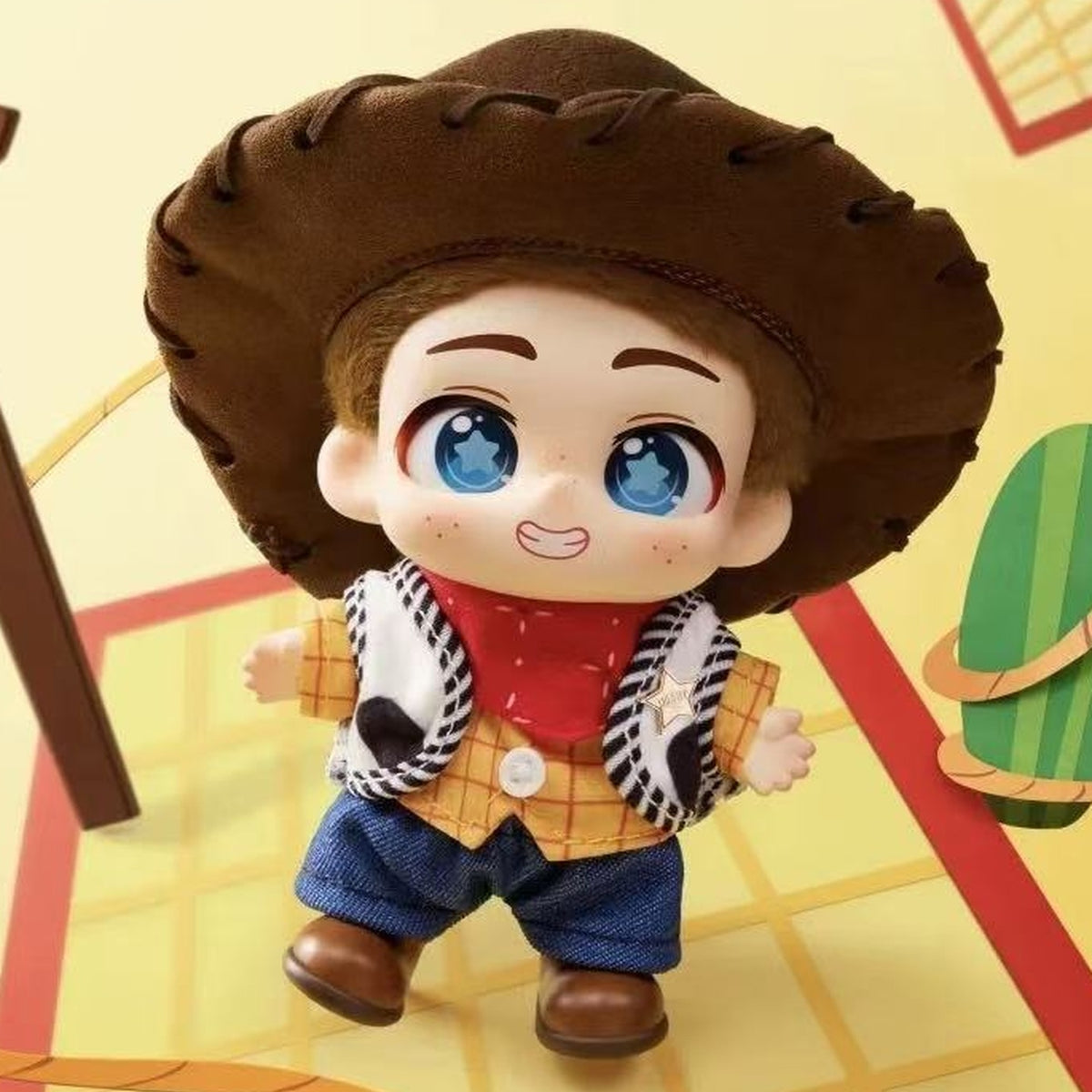 DSN Pixar Toy Story Andy’s Childhood Bond Series Vinyl Plush Keychain Blind Box - Brown hat complete vinyl plush keychain example; random design not guaranteed