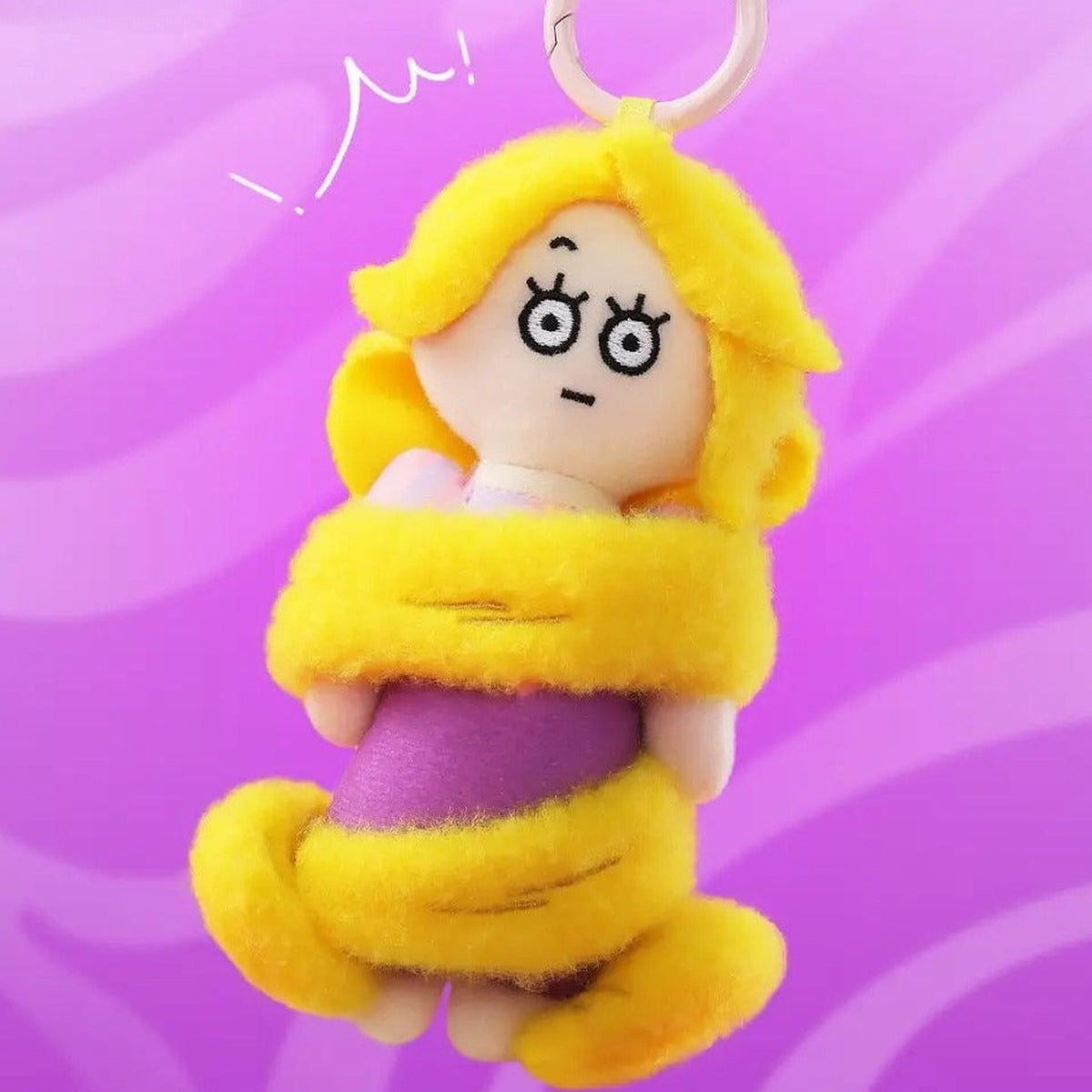 DSN Princess On The Run Series Plush Pendant Blind Box - Yellow-haired plush example with purple outfit; upper keyring edge cropped; random design not guaranteed