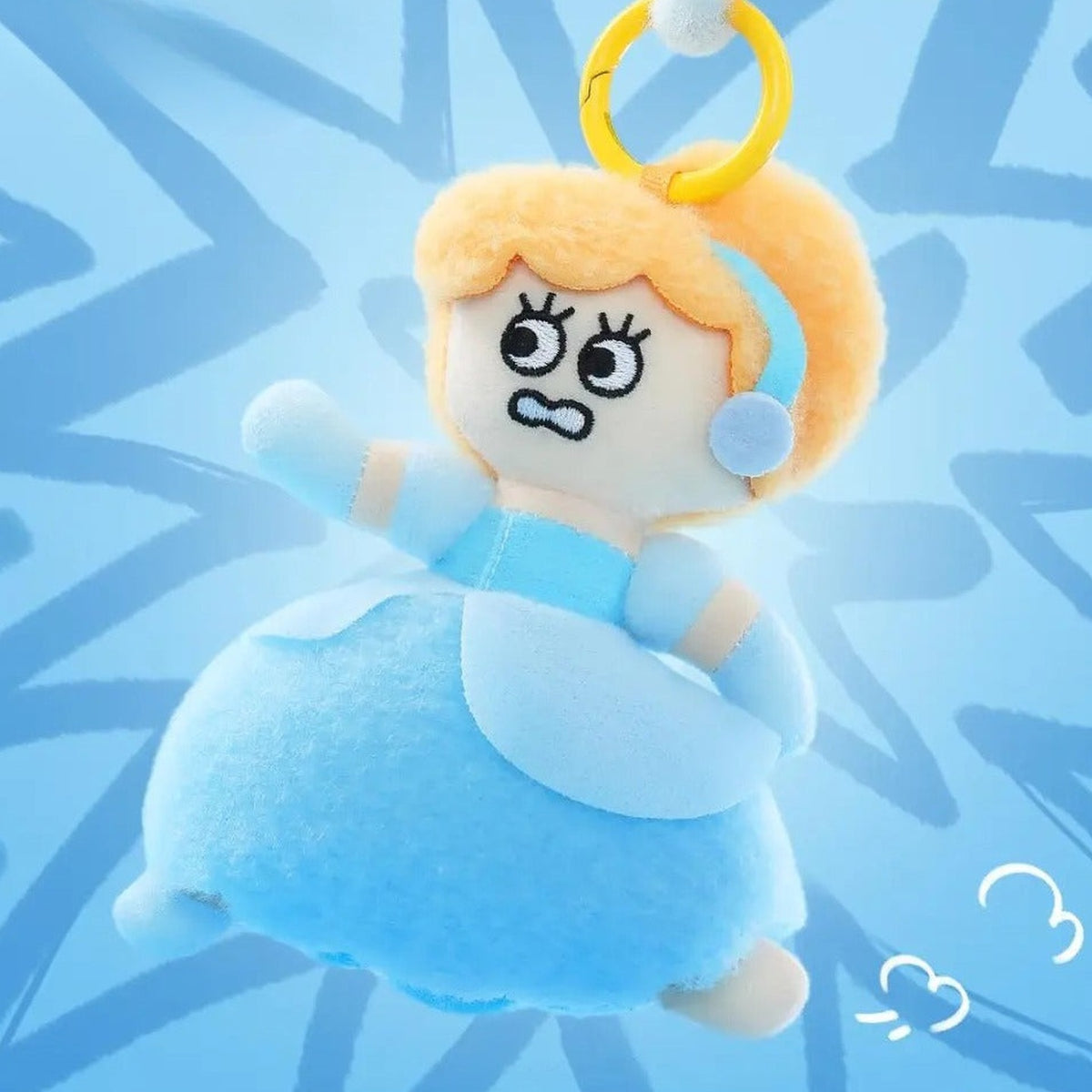 DSN Princess On The Run Series Plush Pendant Blind Box - Complete blue-gown plush example; upper hanging ring edge cropped; random design not guaranteed