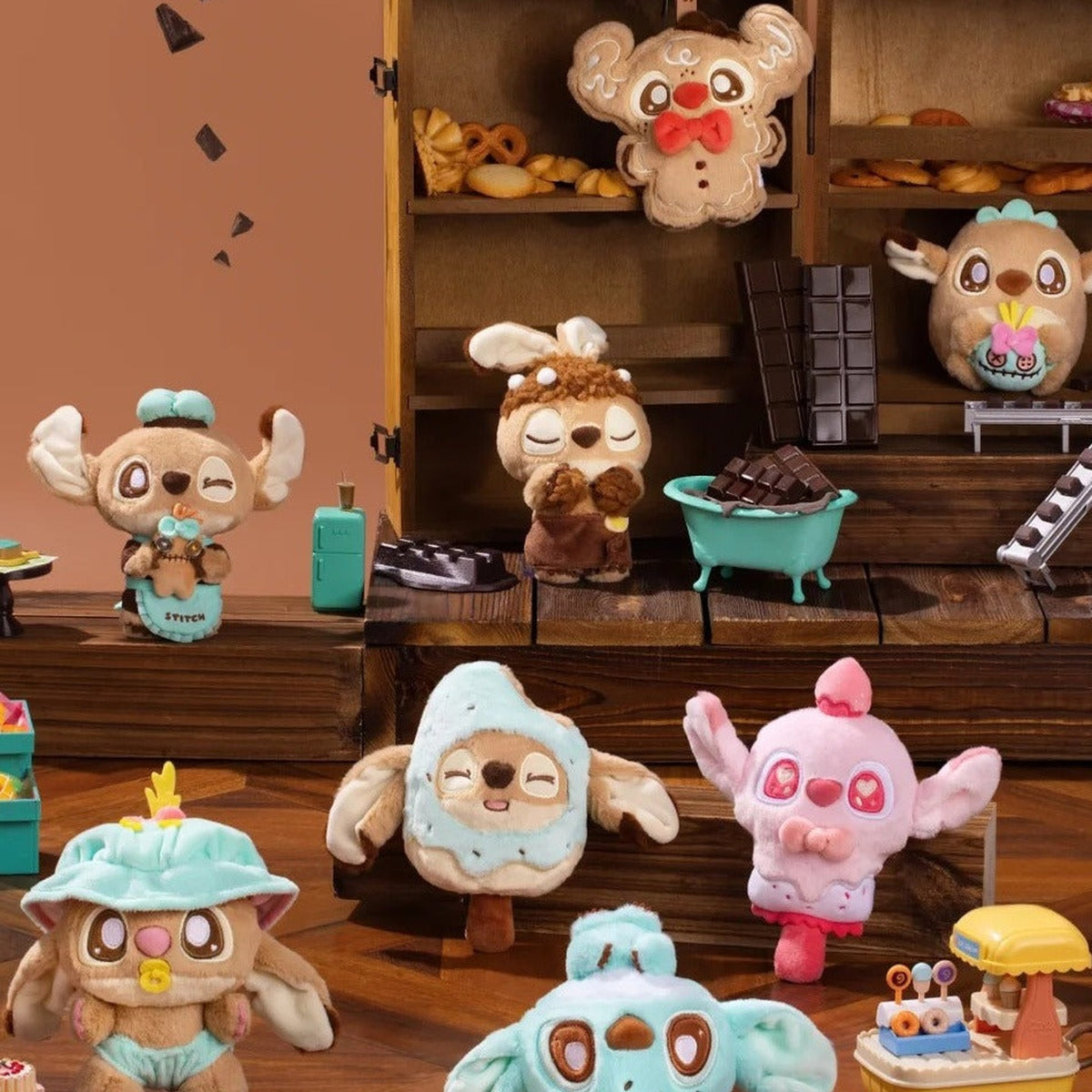 DSN STITCH Chocolate Factory Series Plush Pendant Blind Box - Chocolate factory series display with complete central plush pendant body examples; random design not guaranteed
