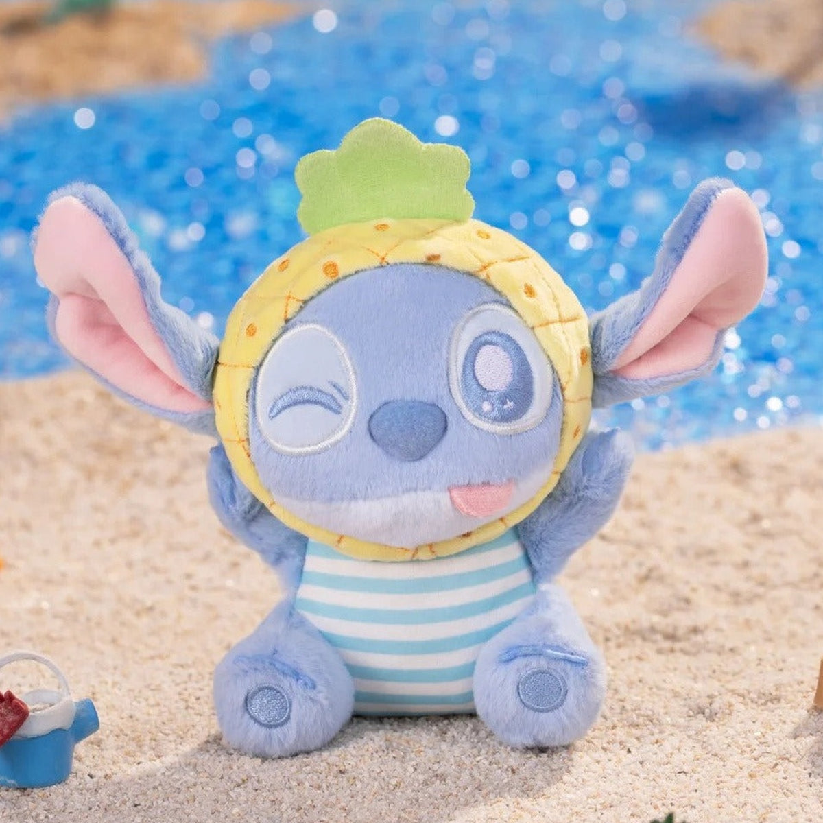 DSN Stitch Summer Beach Series Plush Pendant Blind Box - Complete pineapple-costume Stitch plush pendant example; random design not guaranteed