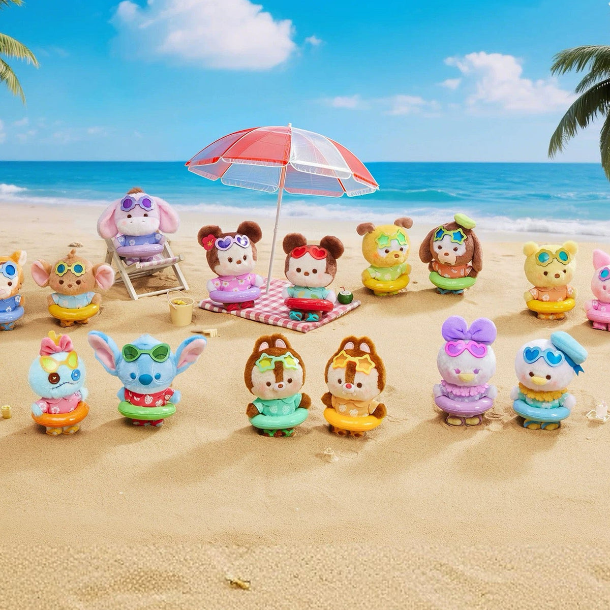 DSN Summer Swim Ring Series Plush Pendant Blind Box - Series overview with complete central swim-ring plush pendant examples; random design not guaranteed