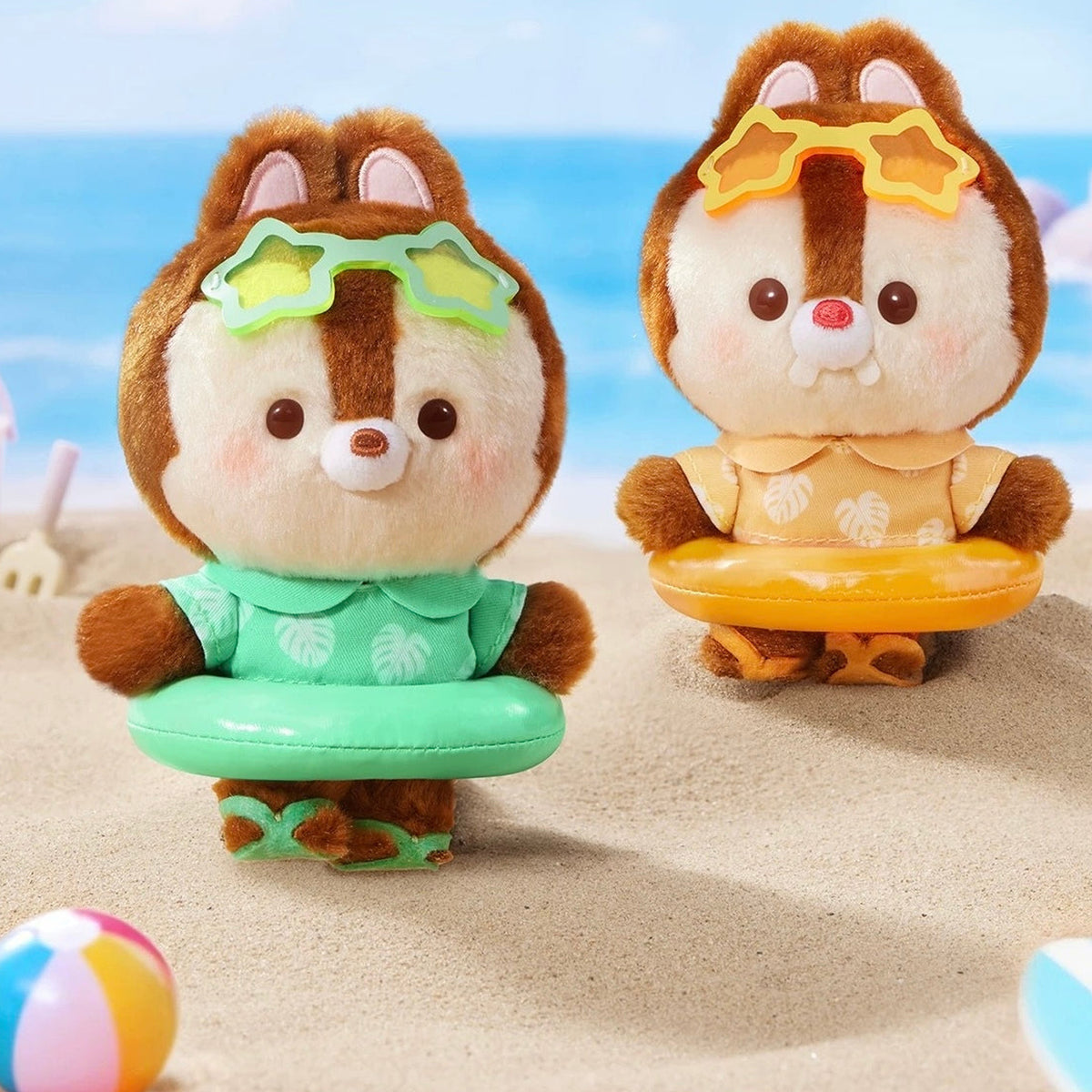 DSN Summer Swim Ring Series Plush Pendant Blind Box - Complete brown swim-ring plush pendant examples; display props not included; random design not guaranteed