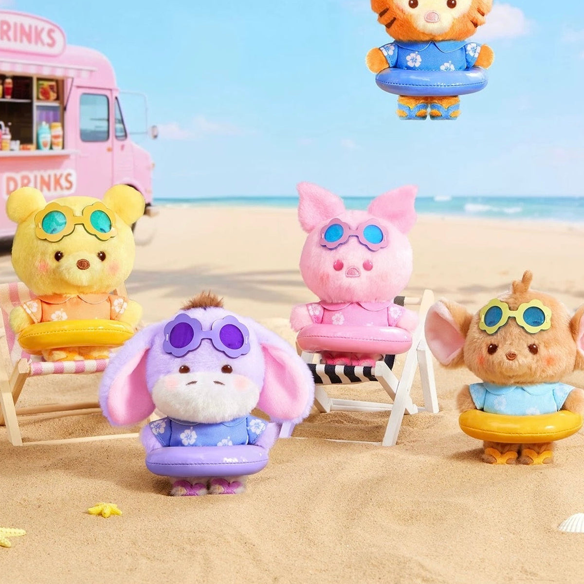 DSN Summer Swim Ring Series Plush Pendant Blind Box - Series overview with complete lower plush pendant examples and upper example cropped; random design not guaranteed