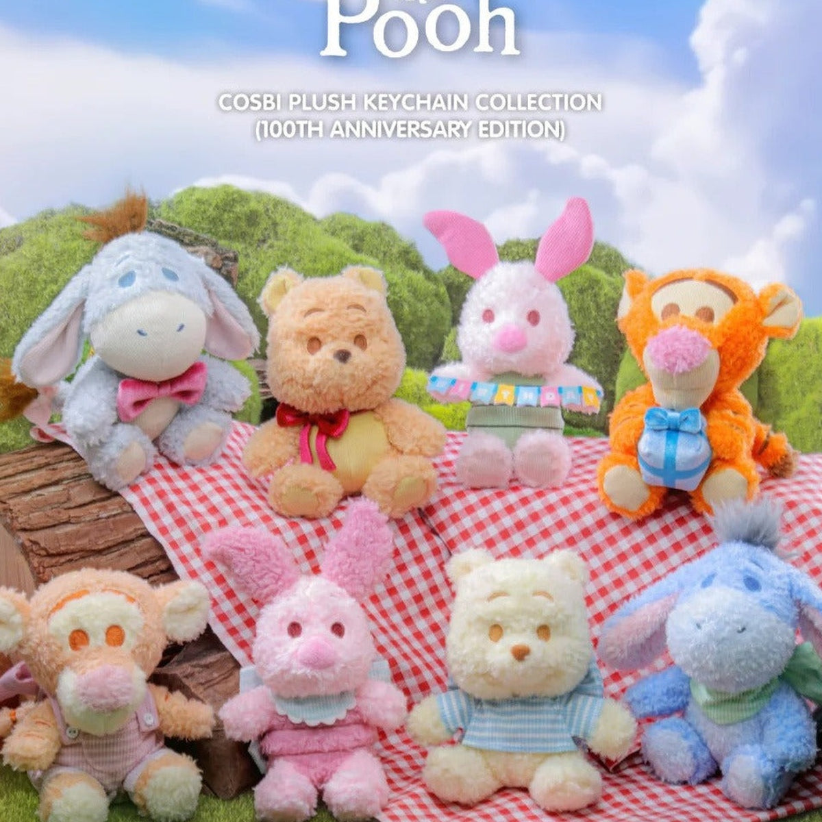 DSN Winnie the Pooh 100th Anniversary Edition Series Plush Pendant Blind Box - Anniversary series group with complete central plush pendant body examples; random design not guaranteed