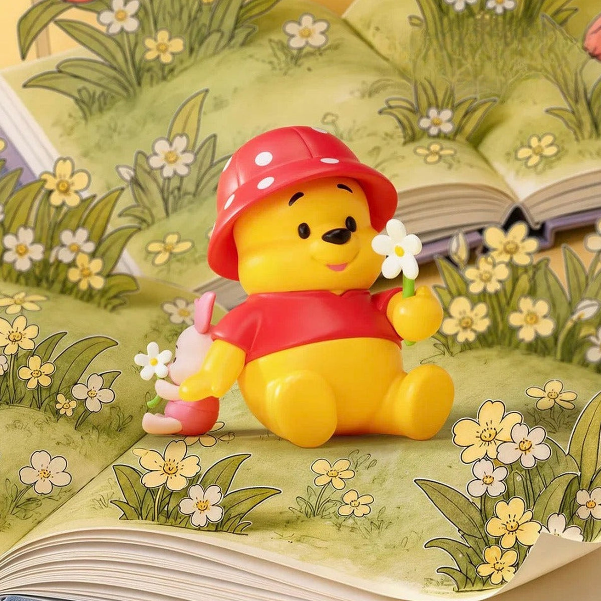 DSN Winnie the Pooh's Fairy Tale World Series Figure Blind Box (PRE-ORDER) - Complete seated Pooh figure scene with Piglet detail; styling book not included; random design not guaranteed