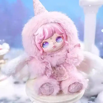 DUMIA Aria Whisper Of Snow Traces Series Plush Dolls, Blind Box - Pink outfit design detail with hood tip cropped; random design not guaranteed