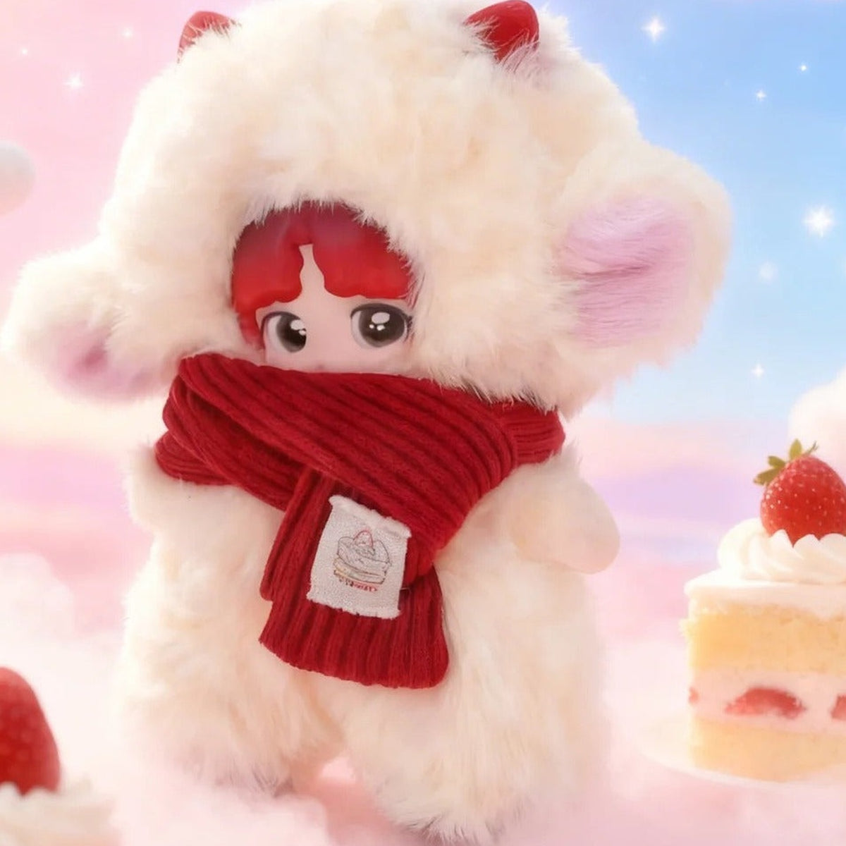 ECHOMORE Sweet Sheep Cake Series Plush Blind Box - White red-scarf design example; random design not guaranteed