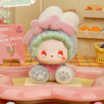 EMMA Bunny Collector Debut Series Figures, Blind Box - Complete fuzzy pastel bunny-costume figure example; random design not guaranteed