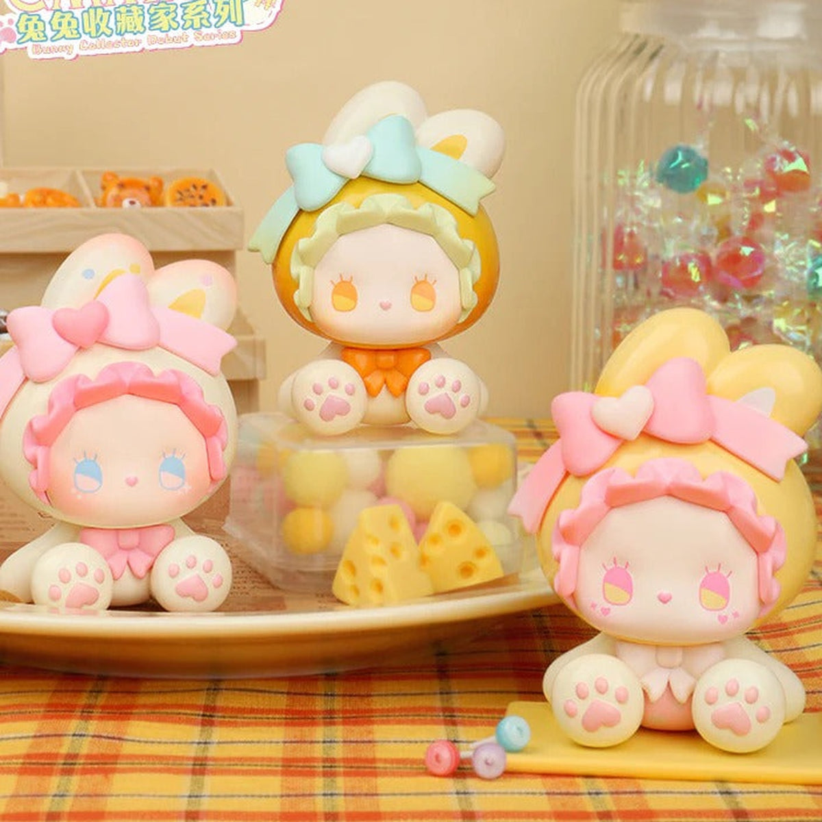 EMMA Bunny Collector Debut Series Figures, Blind Box - Series comparison with complete central and foreground bunny figures; random design not guaranteed