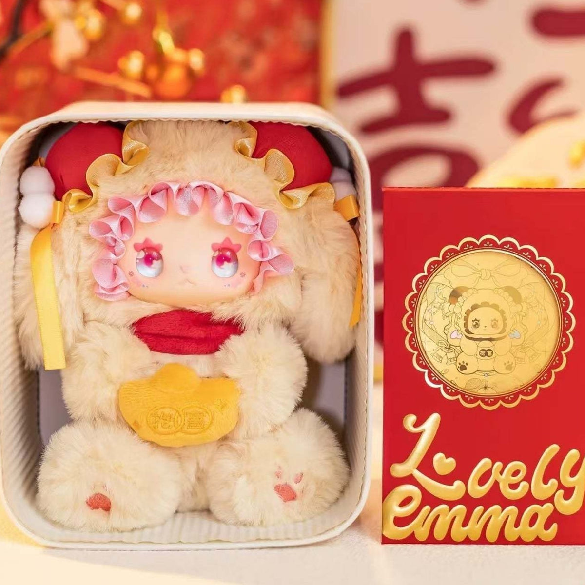 EMMA New Year Bunny Plush, Limited Version - Golden BOX packaging example; selected purchase option defines the supplied item