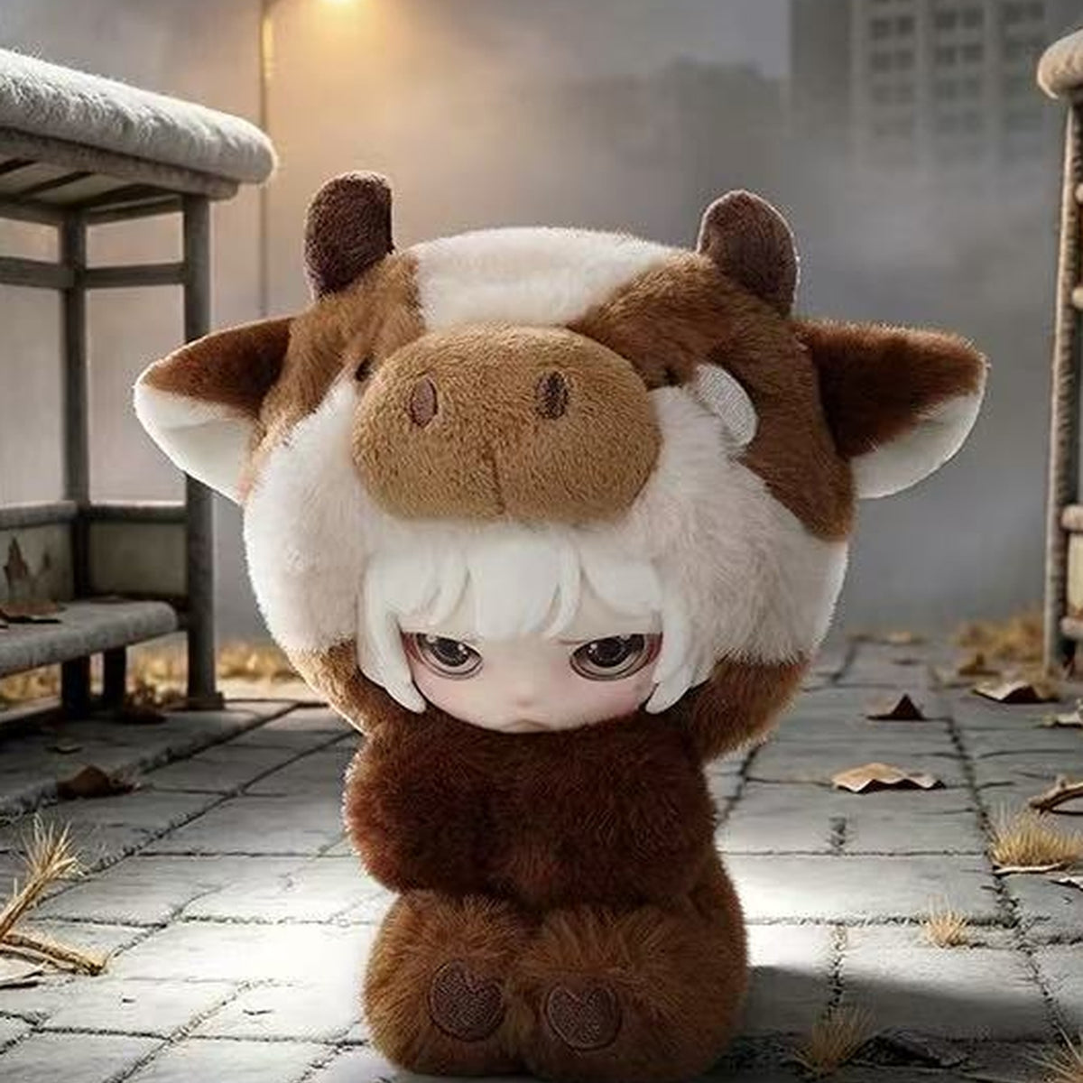 EMO'S Emotional Shelter Series Plush Pendant Blind Box - Complete cow-costume plush pendant example; display props not included; random design not guaranteed