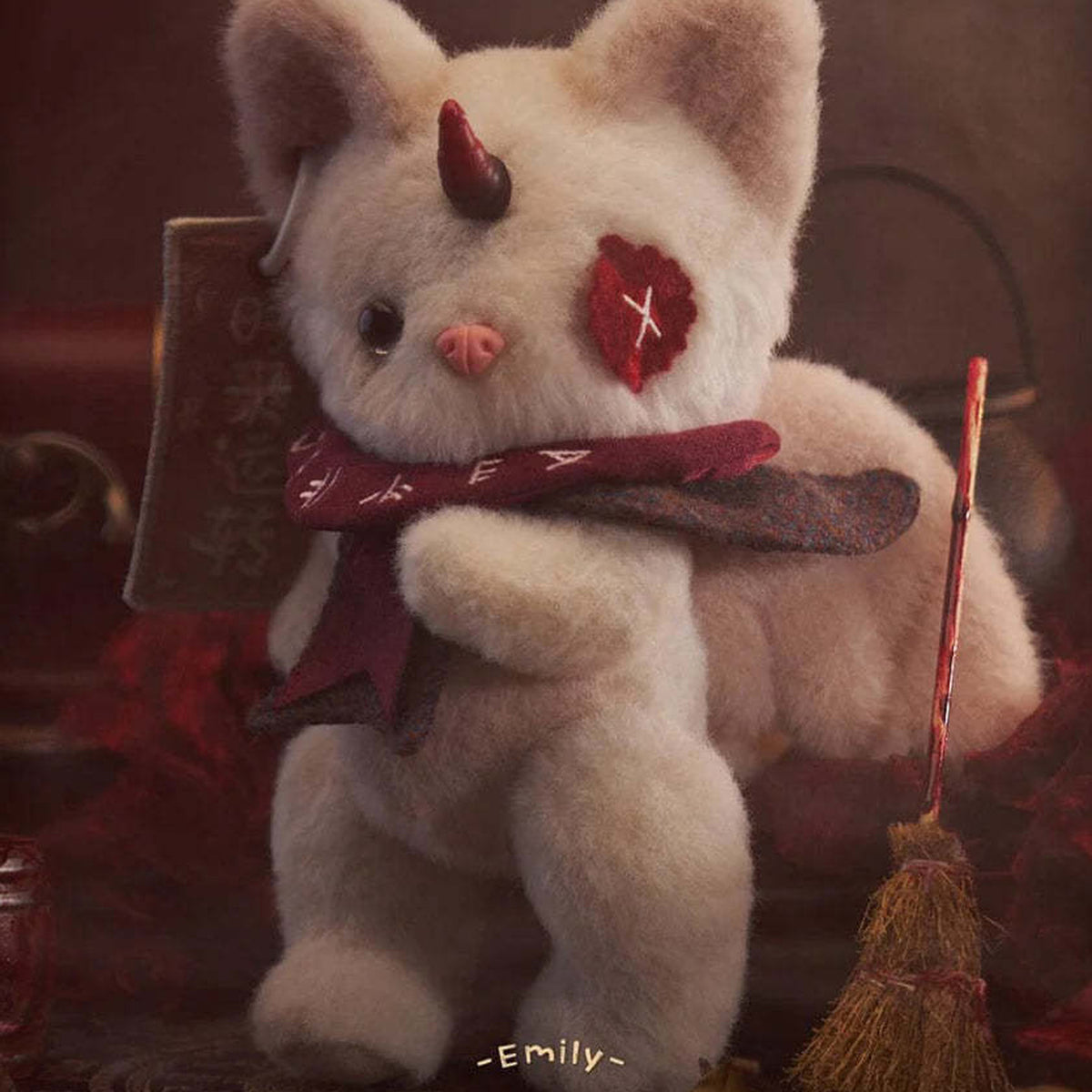 Endless Forest Series Plush Blind Box - White plush with red scarf and horn detail; upper ears cropped; random design not guaranteed; display props not included