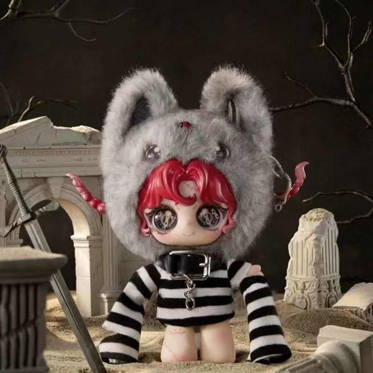 EoS Sanctuary of Lost Thing Series Plush Pendant Blind Box - Complete grey hood plush pendant example; display props not included; random design not guaranteed