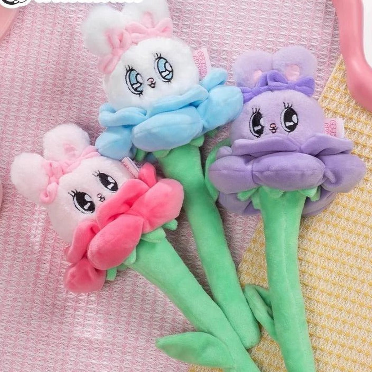 Esther Bunny Flower Series Plush Dolls, Blind Box - Blue pink and purple complete flower plush examples; random design not guaranteed