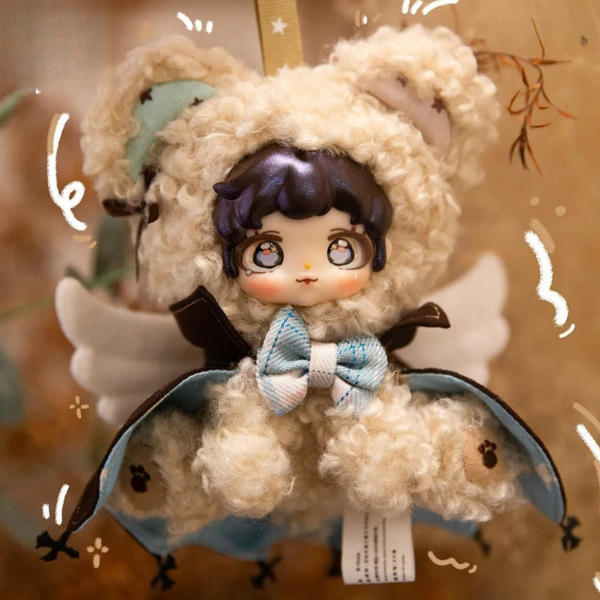 ETTA Star Wing Illusion Series Plush Pendant Blind Box - Complete cream winged plush pendant example; random design not guaranteed