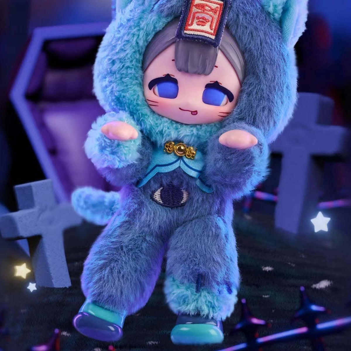 Eve Lynna Strange Park Series Plush Dolls, Blind Box - Blue plush detail with upper ears cropped; random design not guaranteed