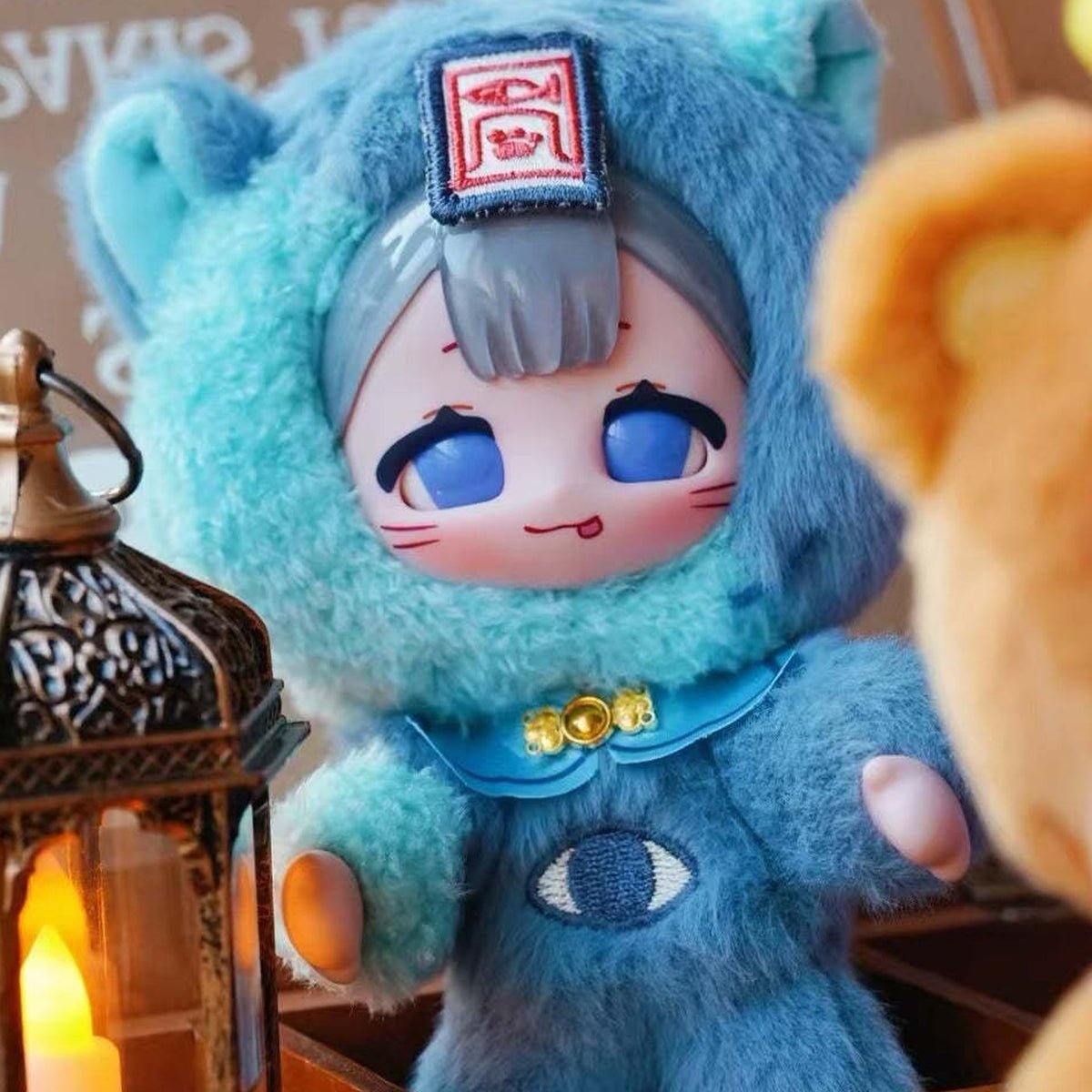 Eve Lynna Strange Park Series Plush Dolls, Blind Box - Blue plush detail with upper ears and lower body cropped; random design not guaranteed