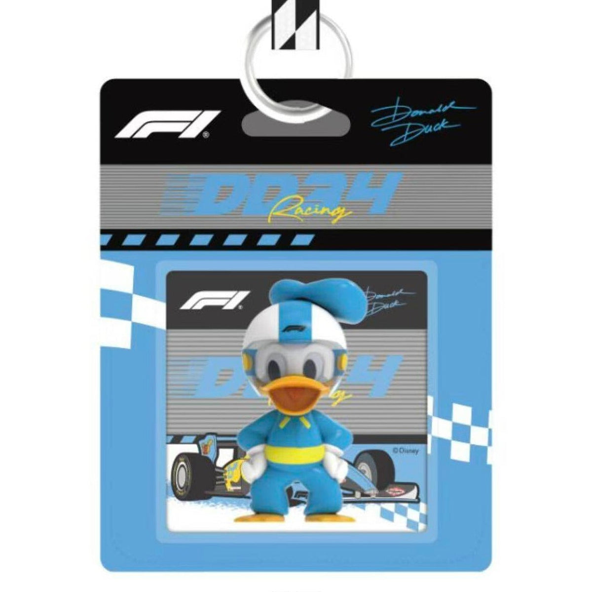 F1 × DSN Speed Moments Series 3D Building Figure Keychain - Complete blue Donald figure keychain body; upper strap cropped; random design not guaranteed