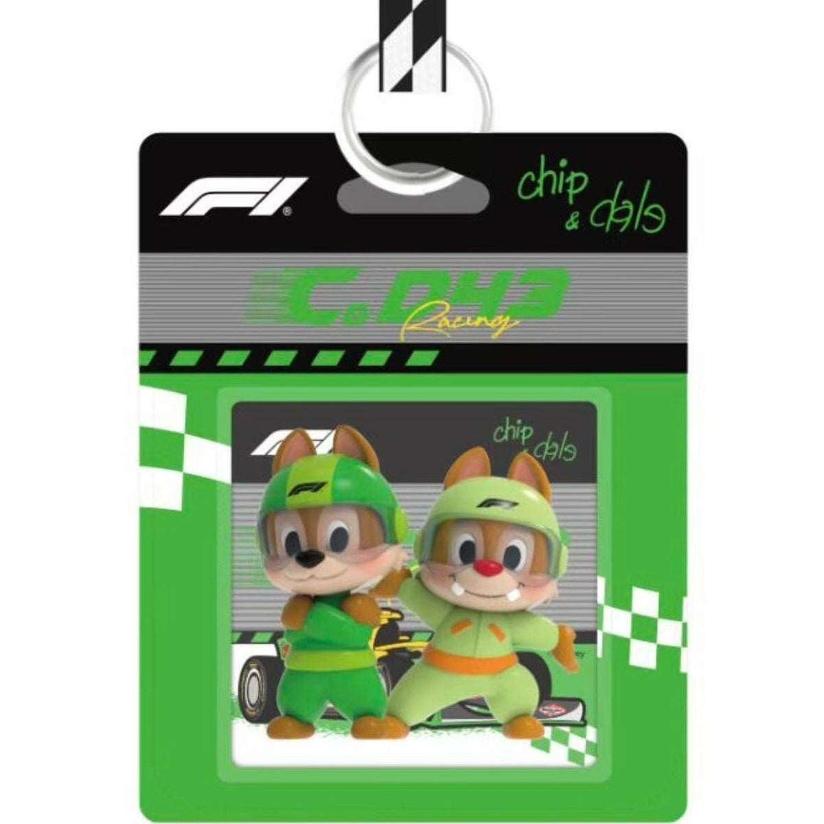 F1 × DSN Speed Moments Series 3D Building Figure Keychain - Complete green paired-character figure keychain body; upper strap cropped; random design not guaranteed