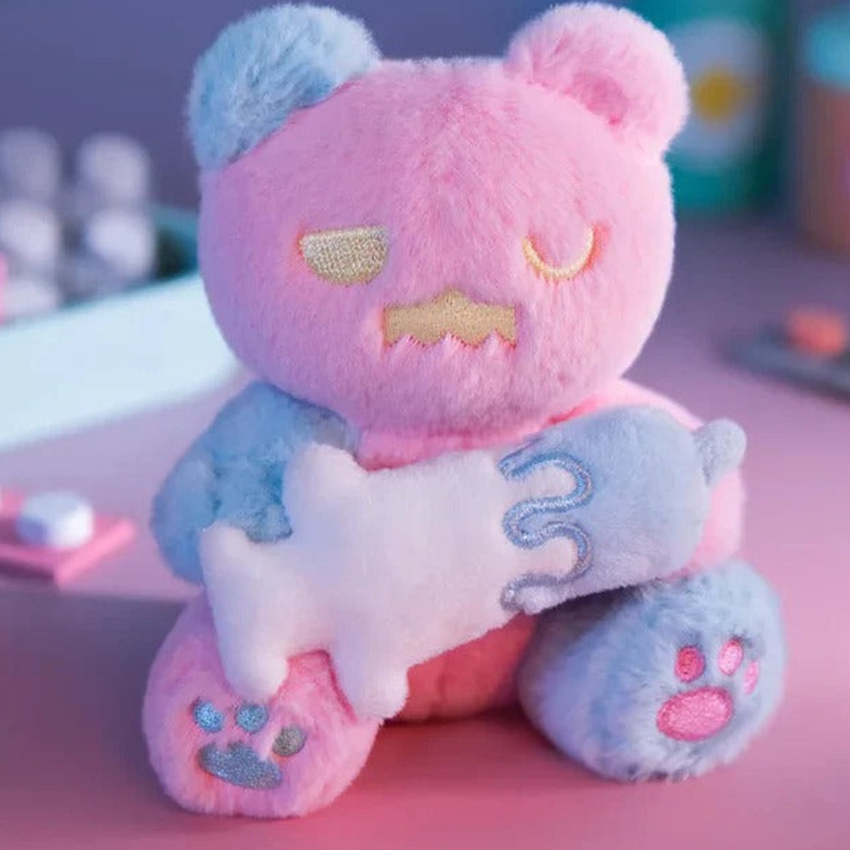 FINDING UNICORN ShinWoo Ragbear Clinic Series Plush Blind Box - Pink and blue complete bear design example; random design not guaranteed