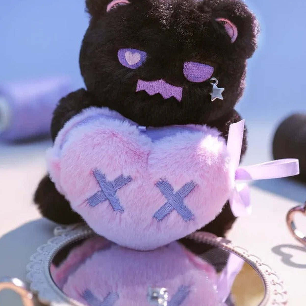 FINDING UNICORN ShinWoo Ragbear Clinic Series Plush Blind Box - Black bear design detail with ear tops cropped; random design not guaranteed