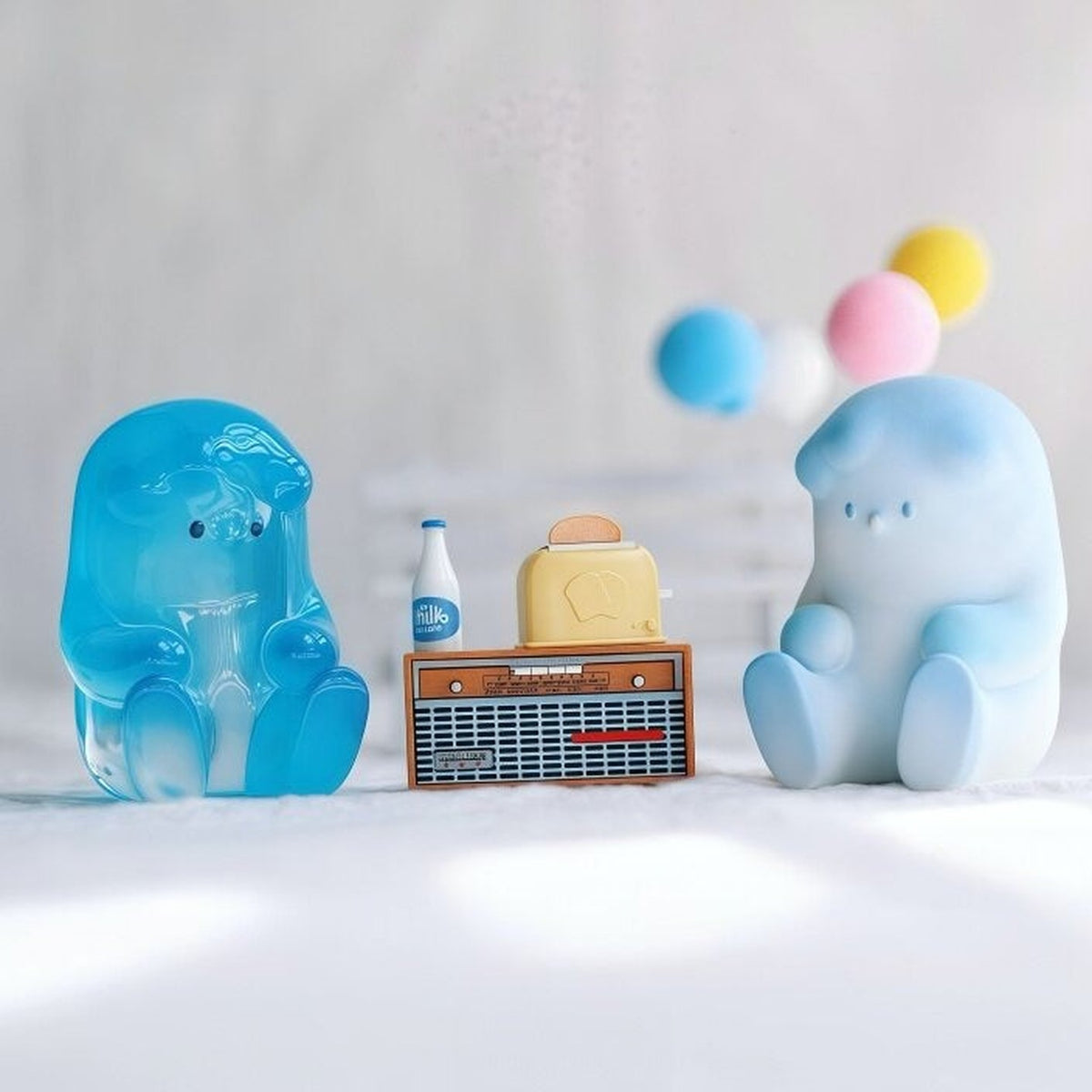 Fluffy Lili It's Also Very Happy to Be Alone Series Figures Blind Box - Complete blue Lili figure examples in room scene; random design not guaranteed
