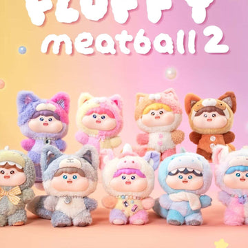 Fluffy Meatball V2 Vinyl Plush Dolls, Blind Box - Series overview with complete central plush examples; random design not guaranteed