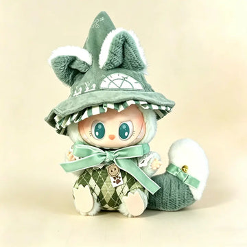 Forest Wizard Full Outfit Set for Labubu 17cm - Sage Green Magical Cat Costume with Hat - main product card | KikiBuddies