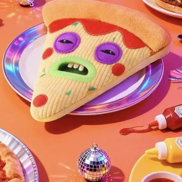 Fuggler Fuggalicious Series Plush Pendant Blind Box - Complete pizza-shaped plush pendant example; food and table props not included; random design not guaranteed