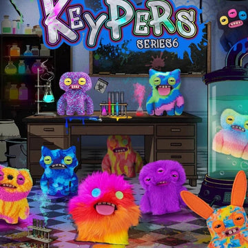 Fuggler Funny Ugly Monster Keypers V6 Series Plush Key Chain Dolls, Blind Box - Laboratory series scene overview; random design not guaranteed