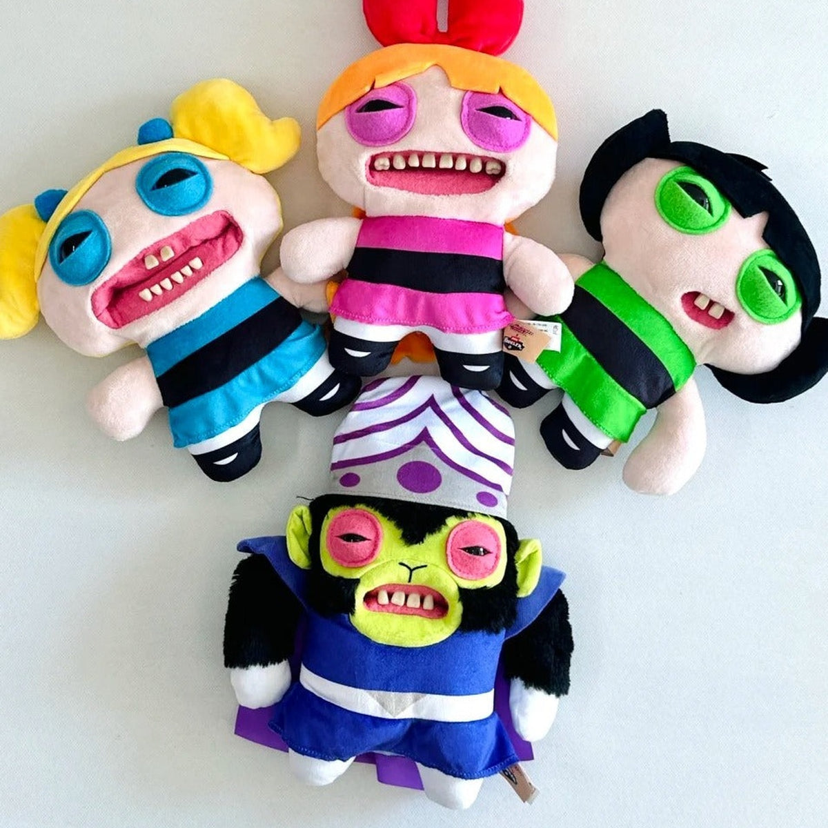 Fuggler Powerpuff Girls Series Plush Toy - Four character plush designs; Mojojojo shown at bottom; illustrative series image, contents depend on selected purchase option