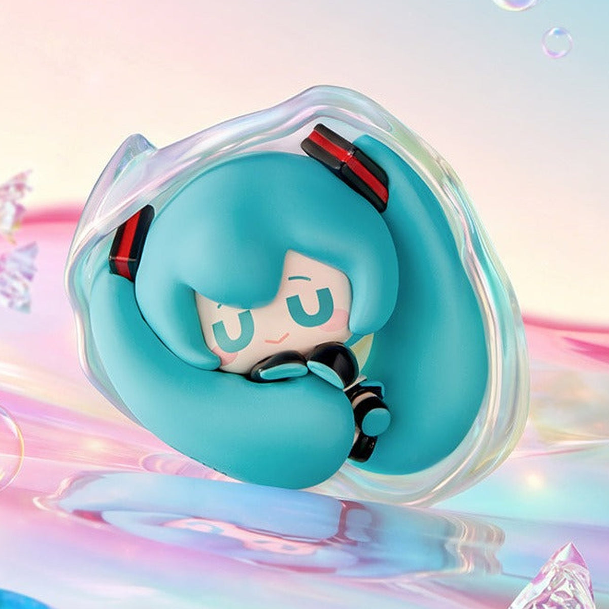 Funism Hatsune Miku Fruit Candy Series Q face Mini Figure Blind Box - Complete teal Hatsune Miku mini figure example; random design not guaranteed