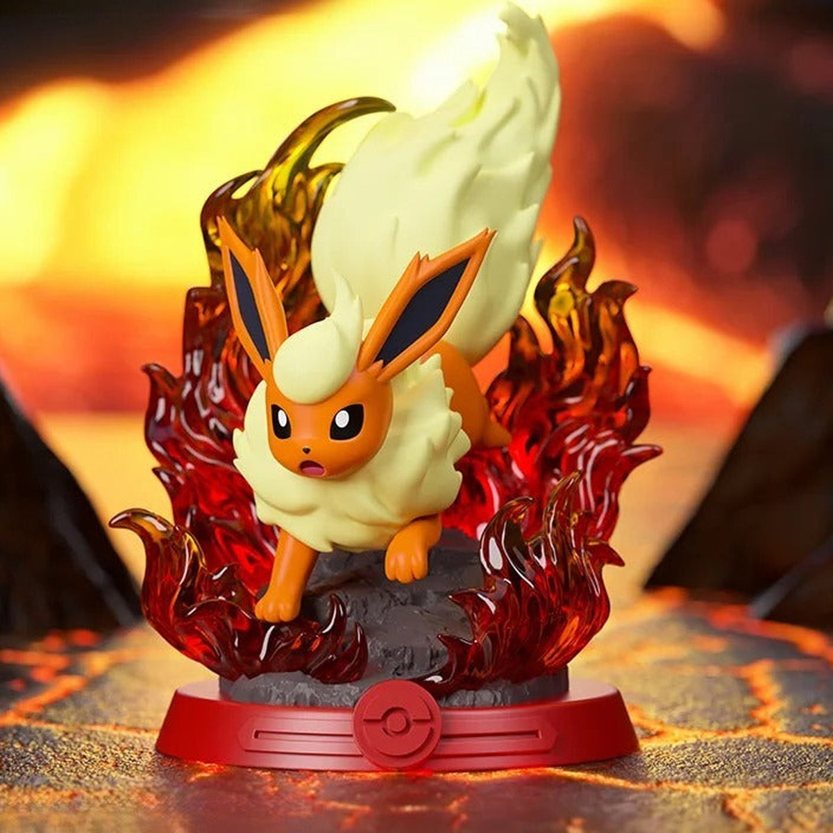 Funism Pokemon Let's Go! Eevee Series Figure Blind Box - Complete Flareon figure example with flame effects and display base; random design not guaranteed