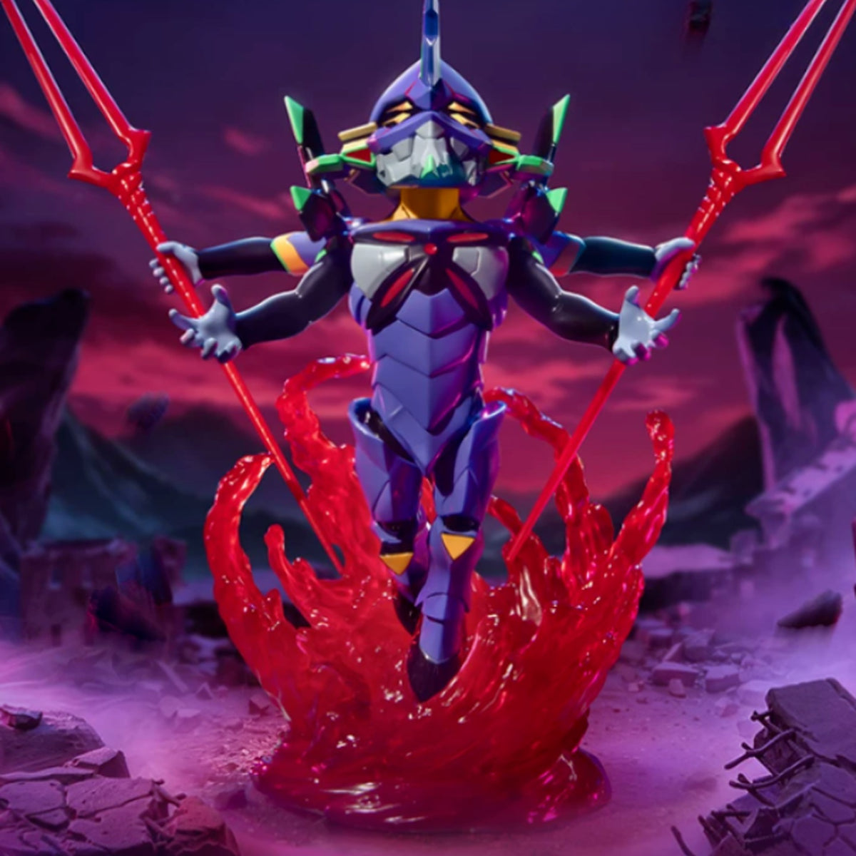 Purple Evangelion mecha detail; upper spears and head spike cropped