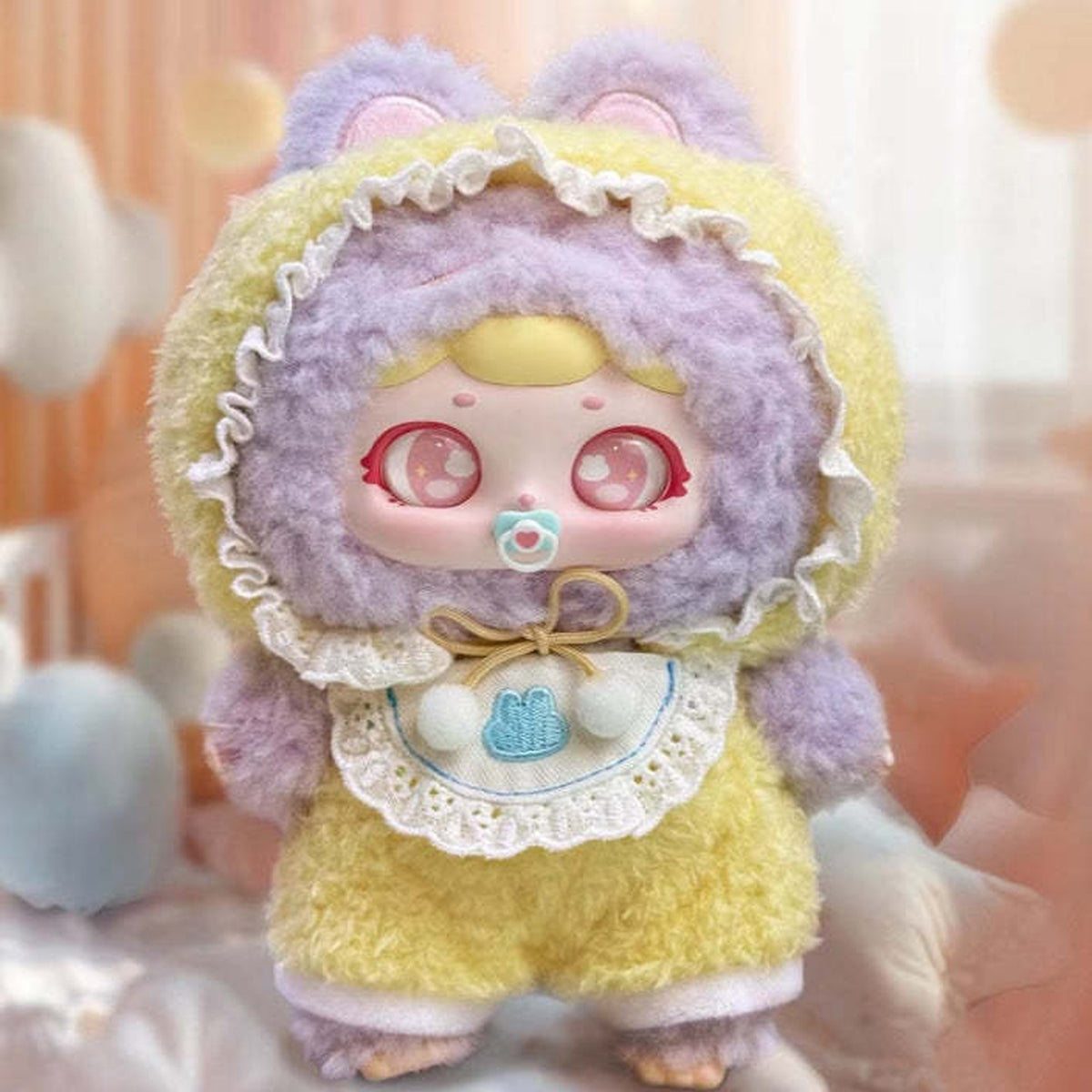 FUNNY BUNNY-Toomi Cute Party Series Vinyl Plush Dolls, Blind Box - Purple complete plush example; random design not guaranteed