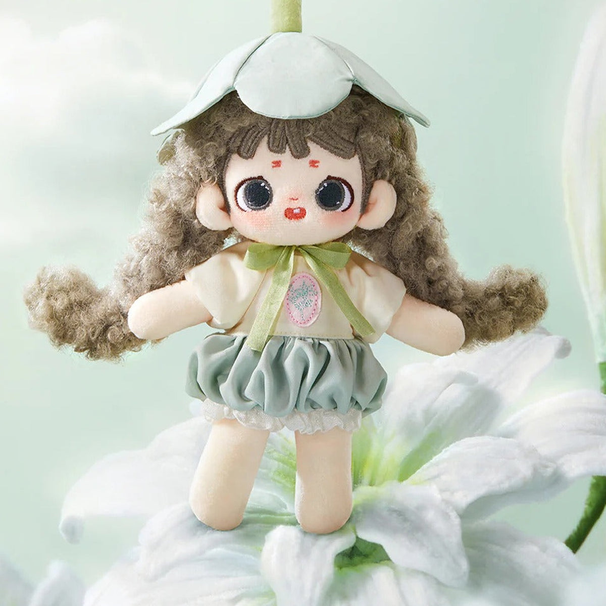 FURFUR Flower Dreamscape Series Plush Dolls, Blind Box - Green flower hood design detail; random design not guaranteed
