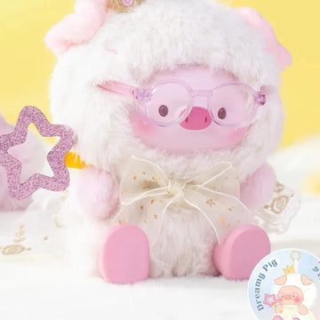 GeeGeePig Countdown To Wishes Plush Pendant Blind Box - White plush pig with glasses and pale bow; upper crown cropped; random design not guaranteed; display props not included