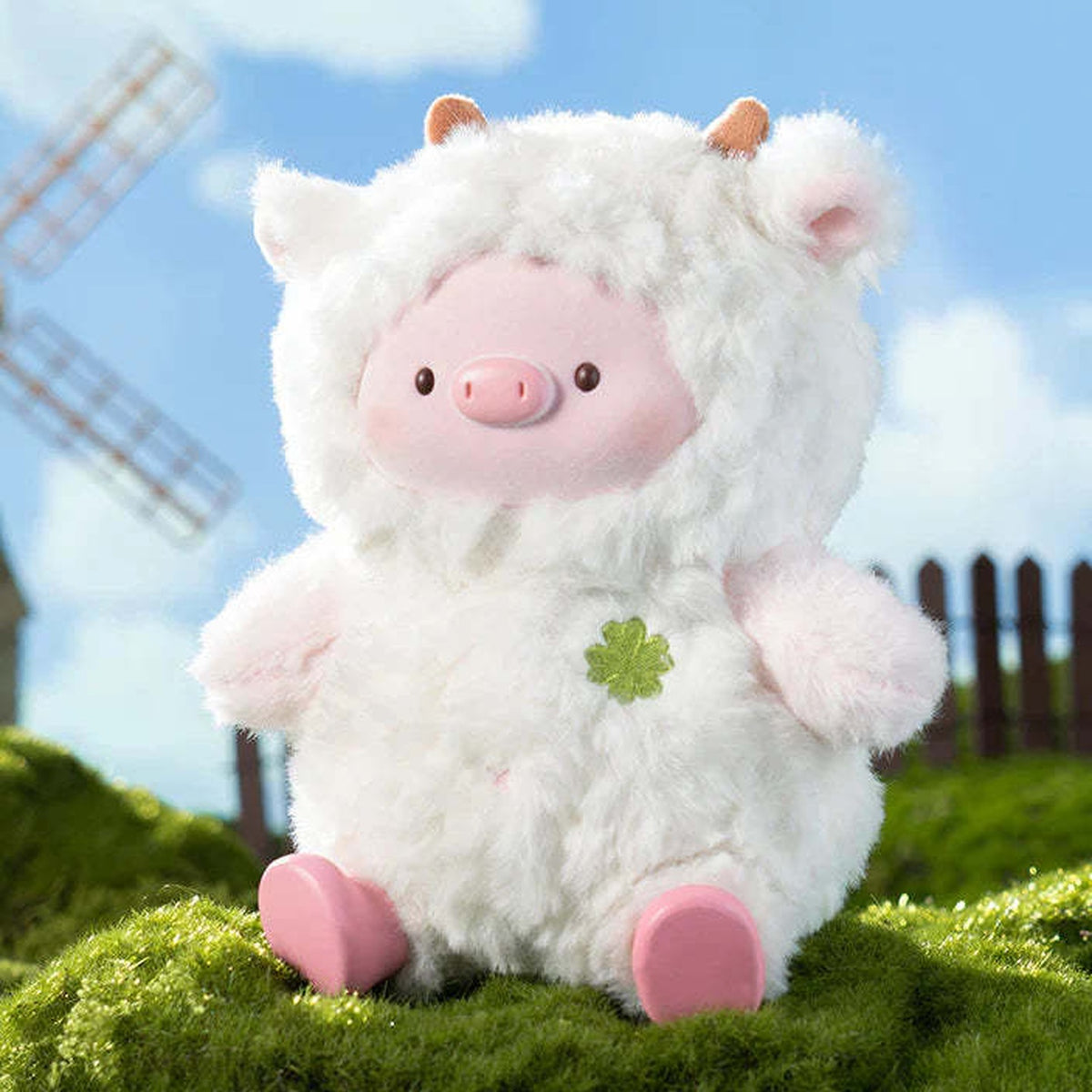 GEEGEEPIG Rich Pig Can Fly Series SJD Plush Dolls, Blind Box - Complete white horn plush doll example with pink feet; random design not guaranteed