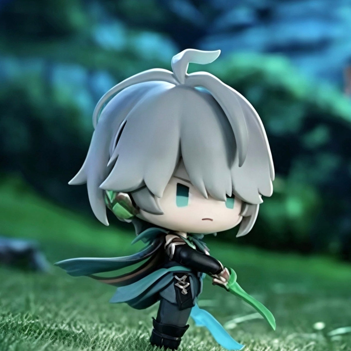 Genshin Impact Battlefield Valor - Sumeru: Alhaitham figure in the original green scene; random design example