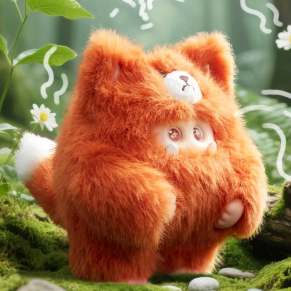 GIGGLE Monster-V2 Furry Forest Series Vinyl Plush Blind Box - Complete orange fox-hood vinyl plush example; random design not guaranteed