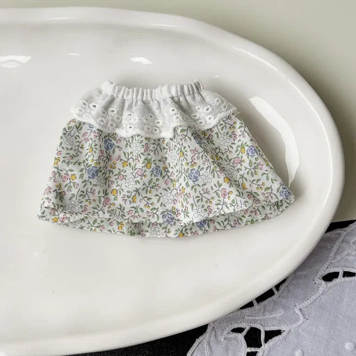 Gingham Plaid Spring Dress for Labubu 17cm - Green Floral Sprig doll outfit lifestyle scene | KikiBuddies