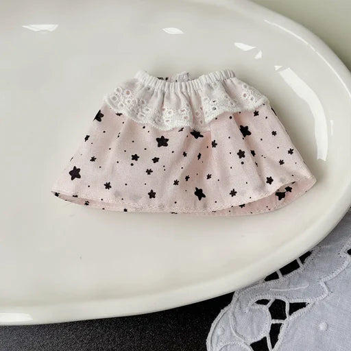 Gingham Plaid Spring Dress for Labubu 17cm - Pink Starry Dream doll outfit detail view 6 | KikiBuddies
