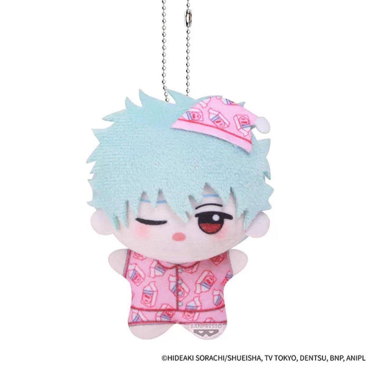 Gintama Chibi Nui Pajama Party Series Plush Pendant Blind Box - Complete pink-pajama plush pendant example; upper chain cropped; random design not guaranteed