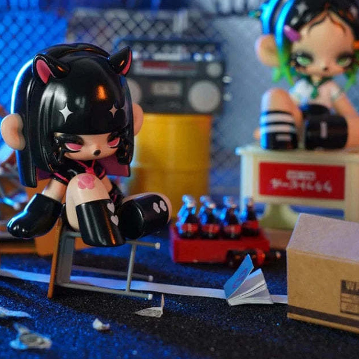 GLICO High School Series Figures, Blind Box - Complete seated black-haired GLICO figure example; scene props not included; random design not guaranteed
