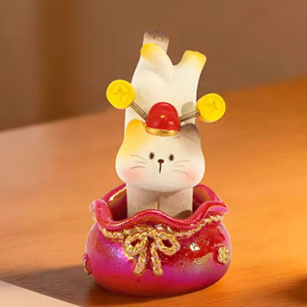 Go All Out Upside Down Animal Figure Blind Box - Complete upside-down lucky cat figure example in red pot; random design not guaranteed